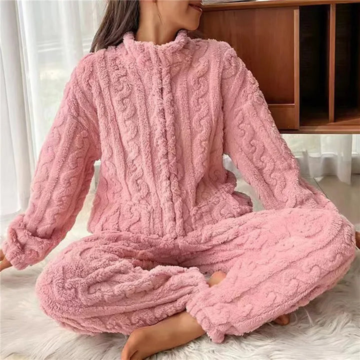 Women's Pyjamas Fluffy Zip-Up | Two-Piece Set