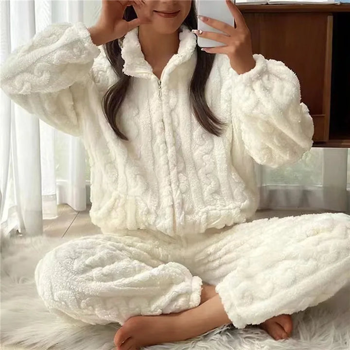 Women's Pyjamas Fluffy Zip-Up | Two-Piece Set
