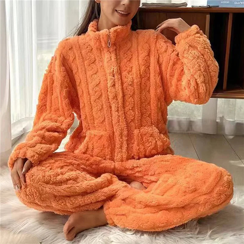 Women's Pyjamas Fluffy Zip-Up | Two-Piece Set