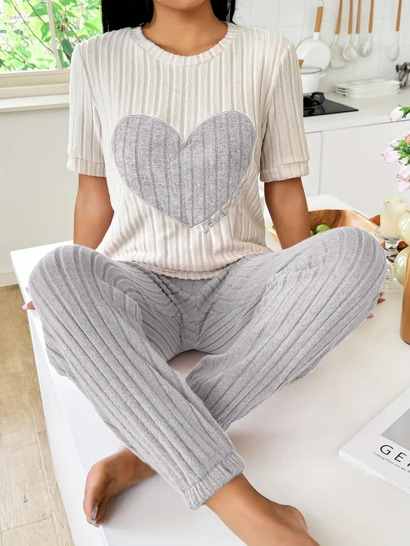 Women's Pyjamas with Heart Print Top & Pants | Two Piece