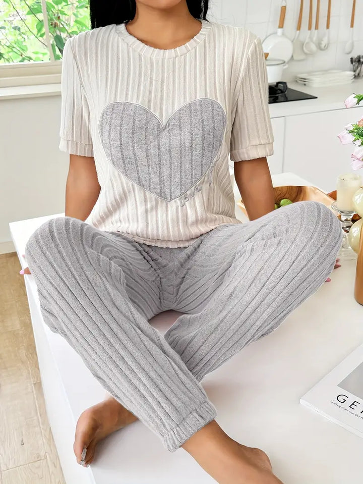 Women's Pyjamas with Heart Print Top & Pants | Two Piece