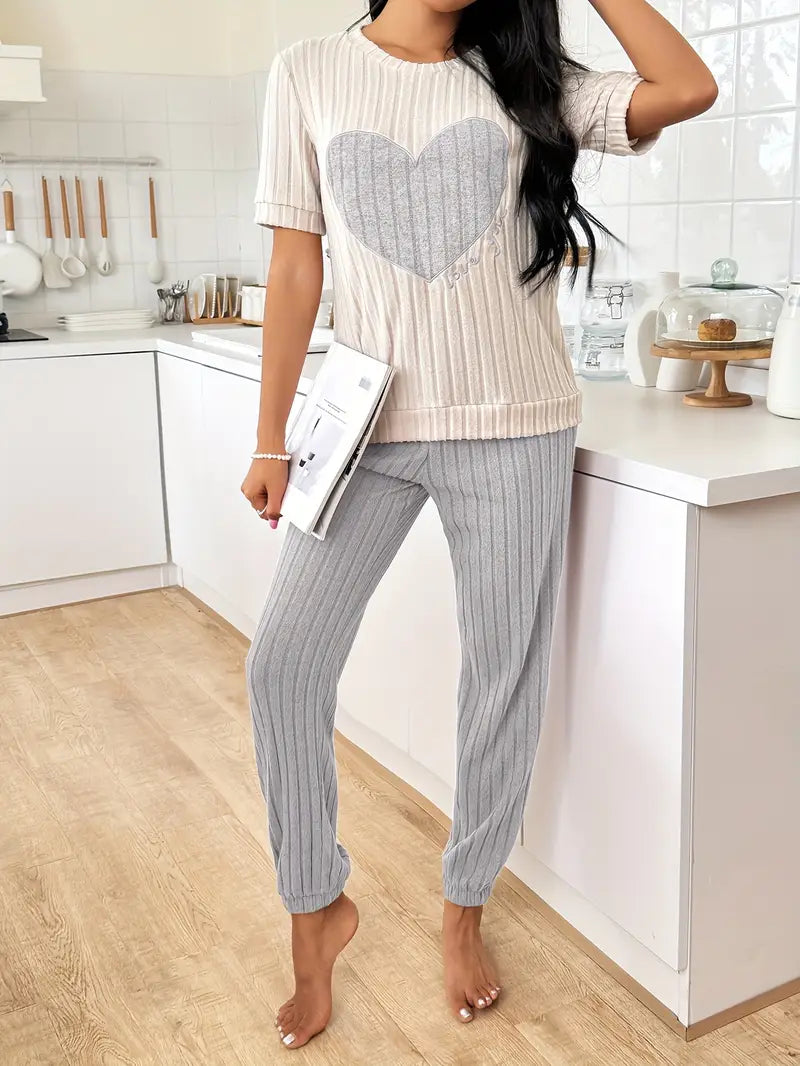 Women's Pyjamas with Heart Print Top & Pants | Two Piece