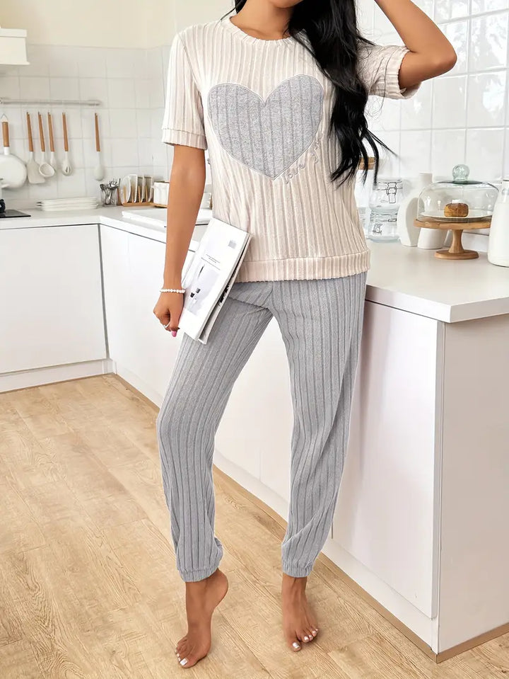 Women's Pyjamas with Heart Print Top & Pants | Two Piece