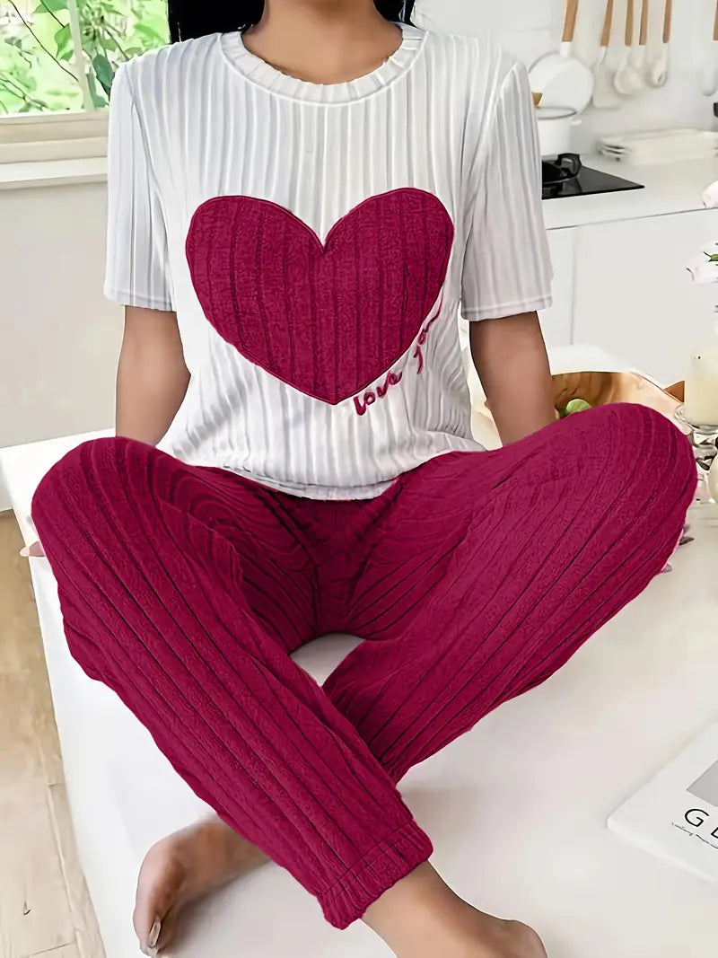 Women's Pyjamas with Heart Print Top & Pants | Two Piece