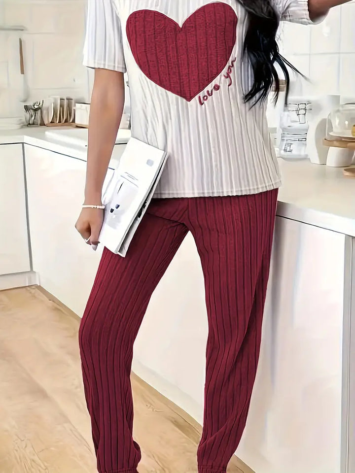 Women's Pyjamas with Heart Print Top & Pants | Two Piece