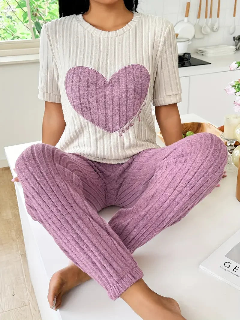 Women's Pyjamas with Heart Print Top & Pants | Two Piece