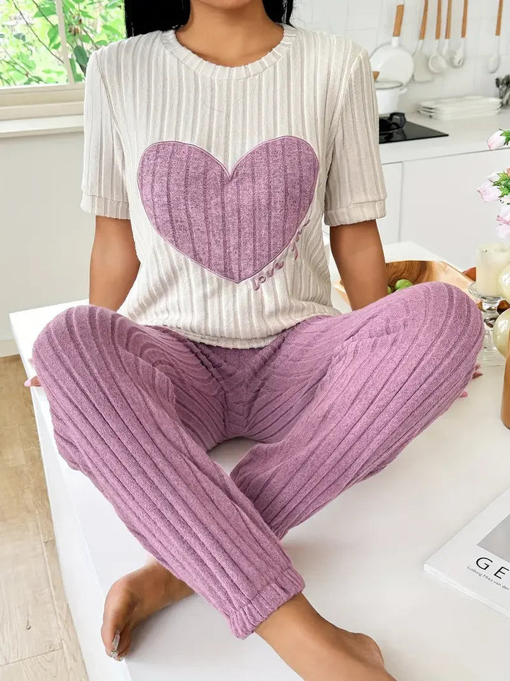 Women's Pyjamas with Heart Print Top & Pants | Two Piece
