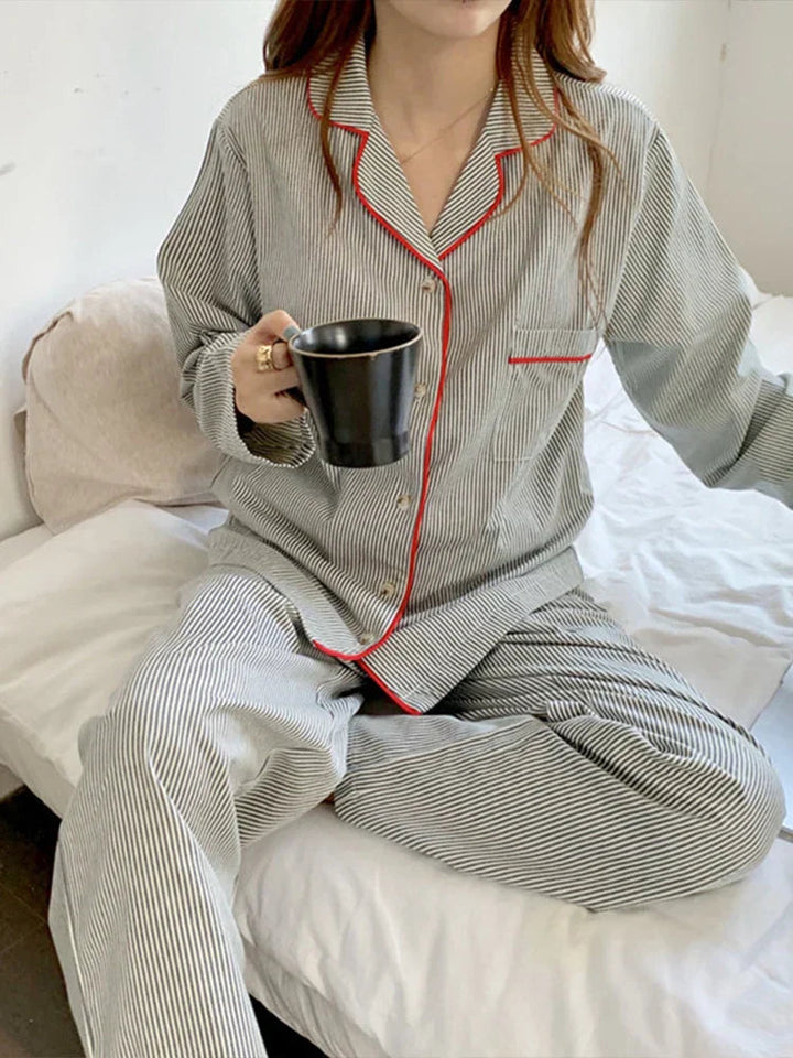 Women's Pyjamas with Stripe Print | Long Sleeve Set