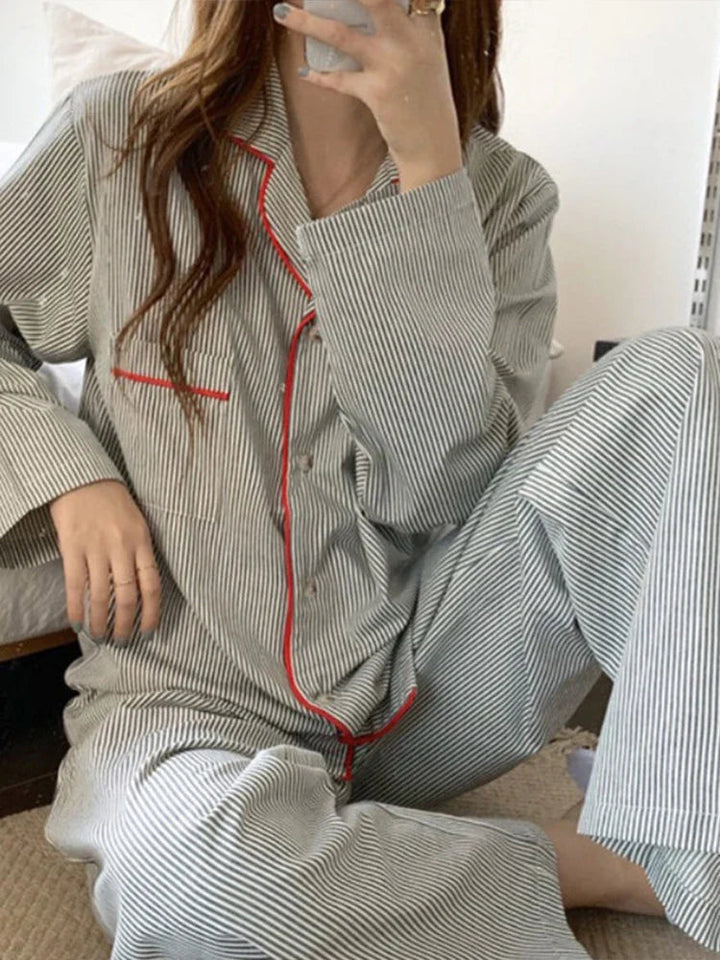 Women's Pyjamas with Stripe Print | Long Sleeve Set
