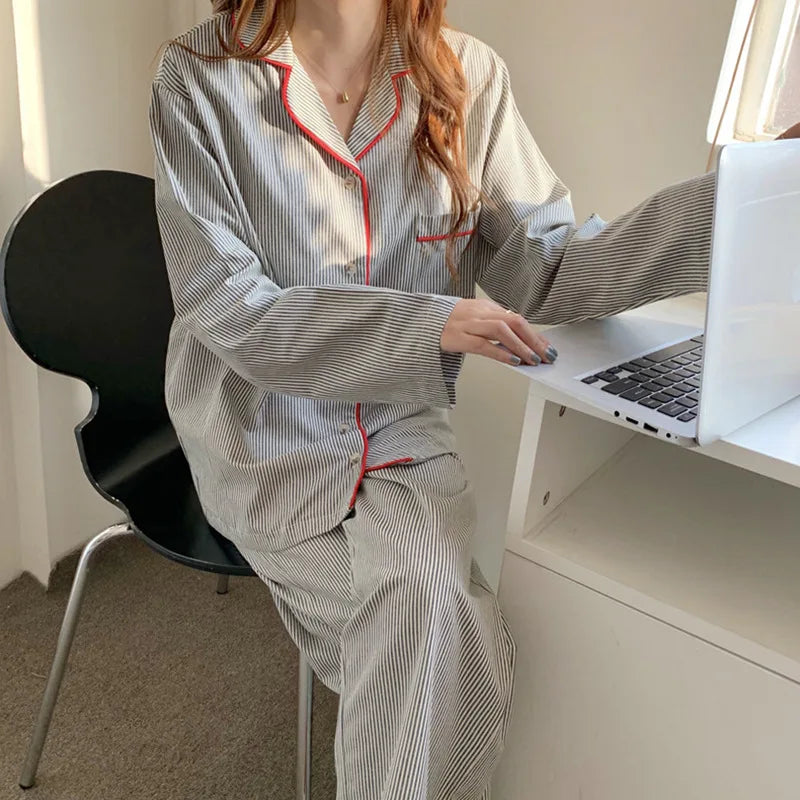 Women's Pyjamas with Stripe Print | Long Sleeve Set