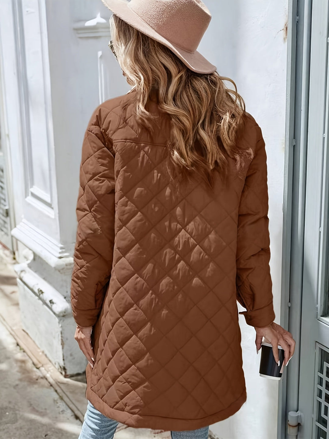 Women's Quilted Coat Oversized Button Down Long | Padded