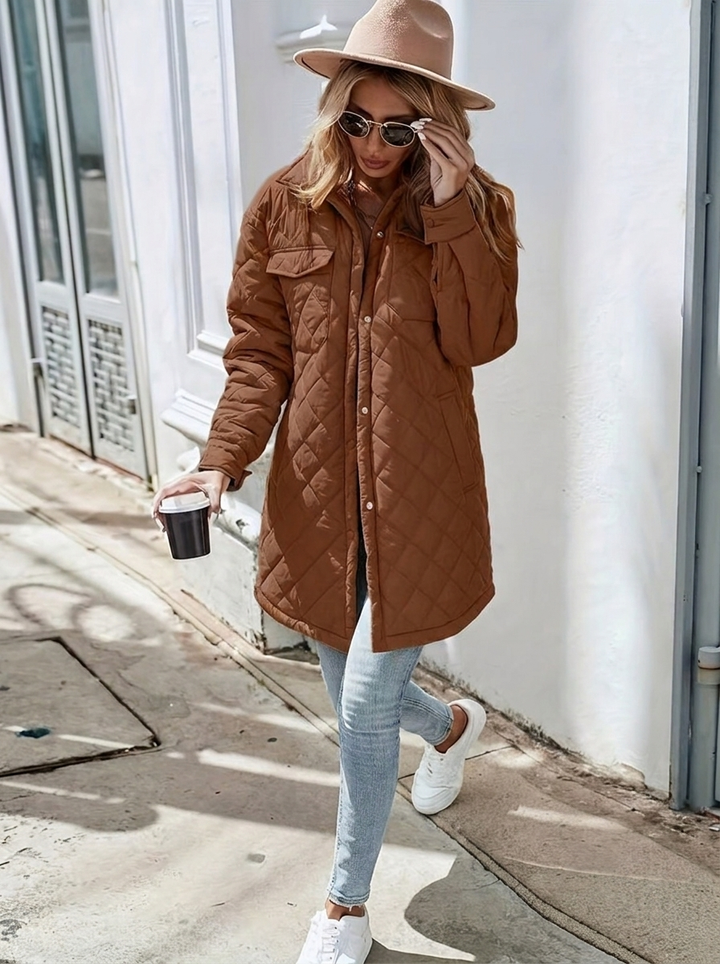 Women's Quilted Coat Oversized Button Down Long | Padded