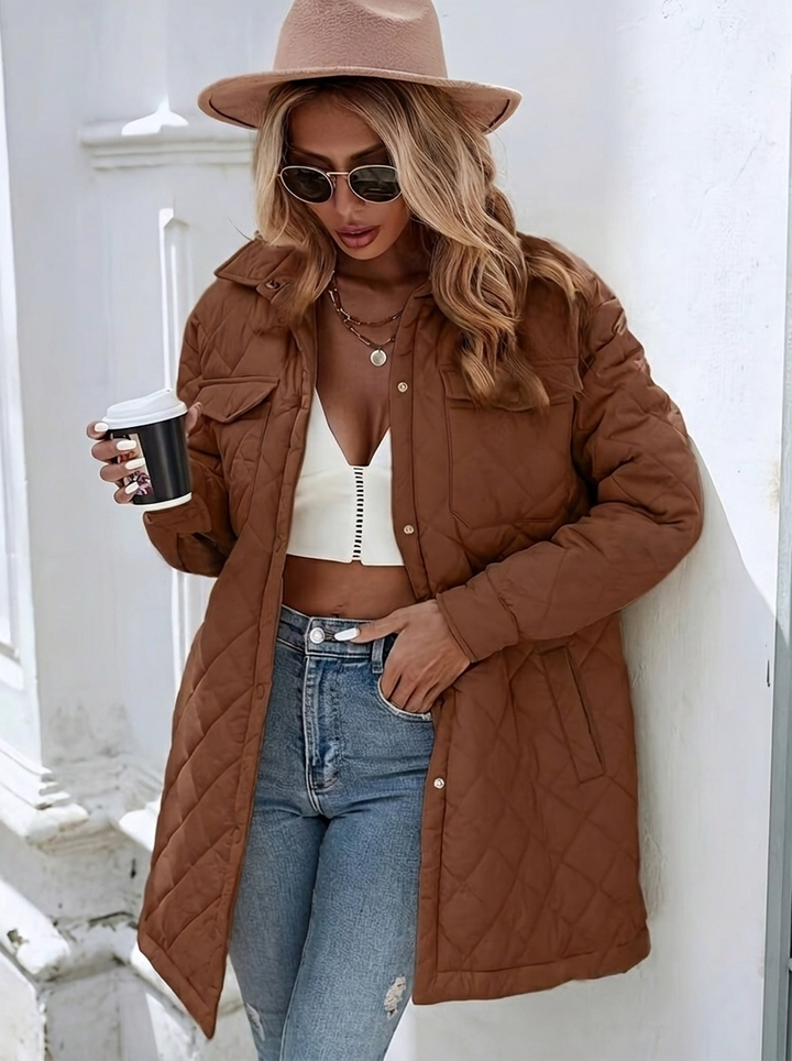 Women's Quilted Coat Oversized Button Down Long | Padded