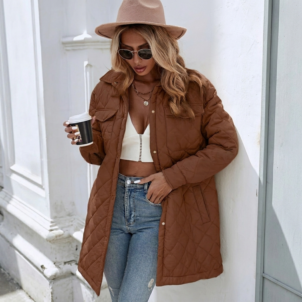 Women's Quilted Coat Oversized Button Down Long | Padded