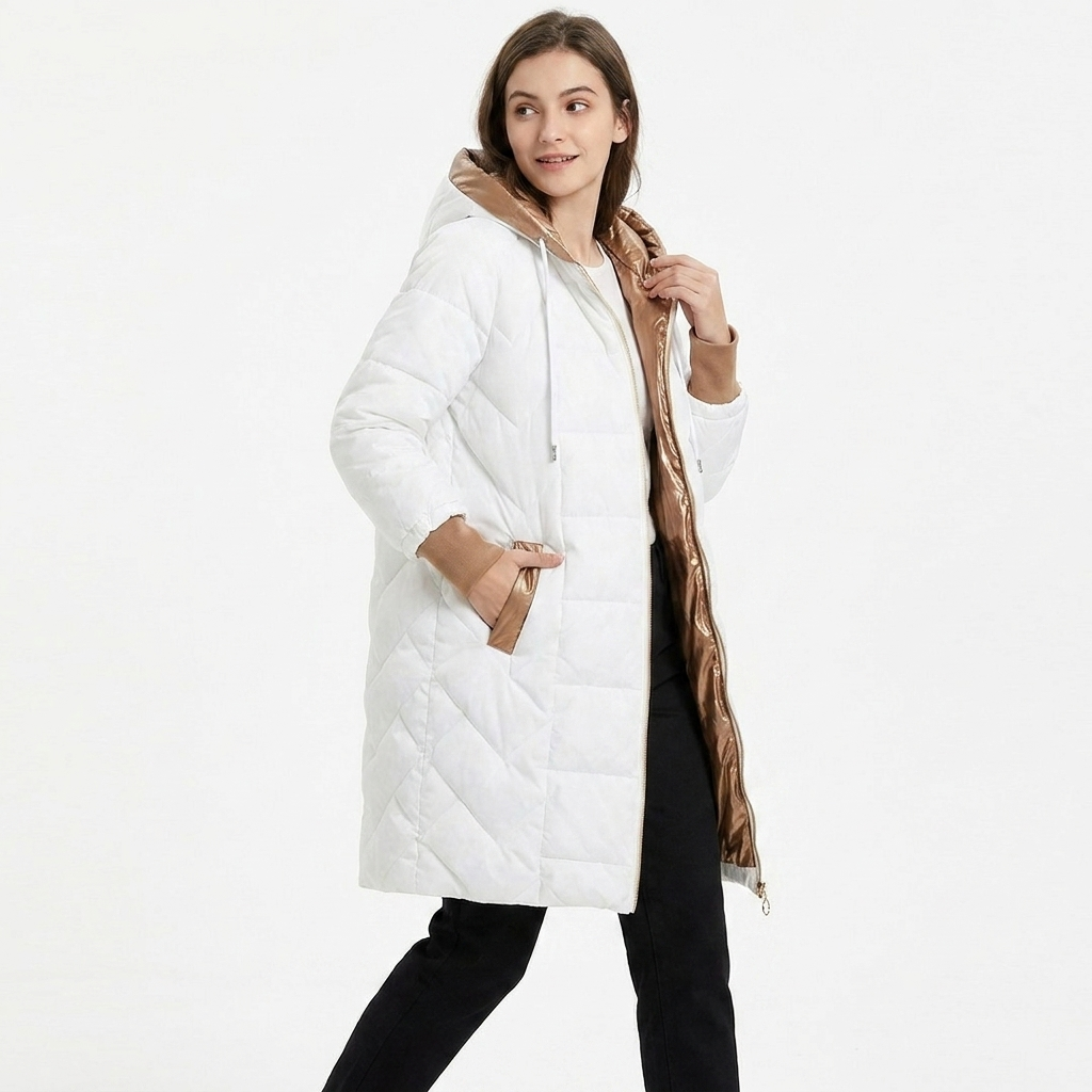 Women's Quilted Coat with Hood | Long