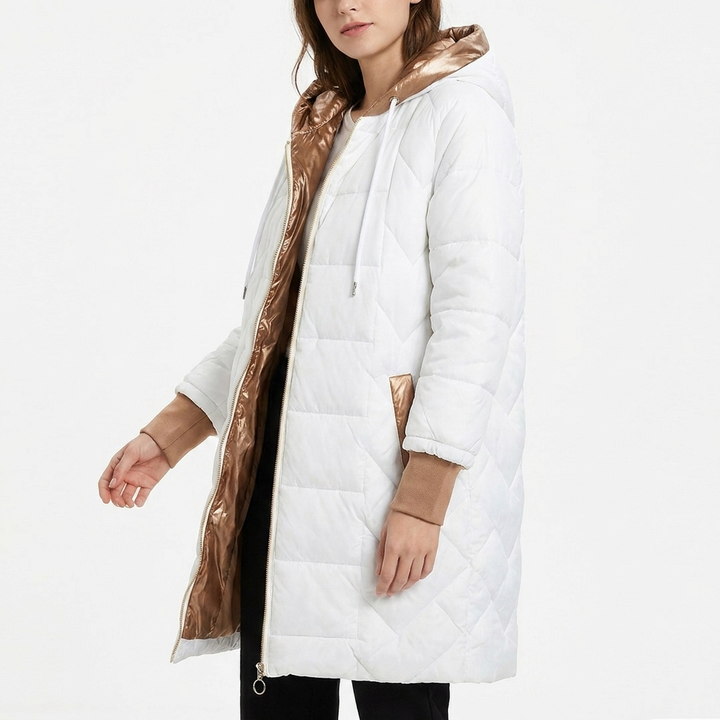 Women's Quilted Coat with Hood | Long