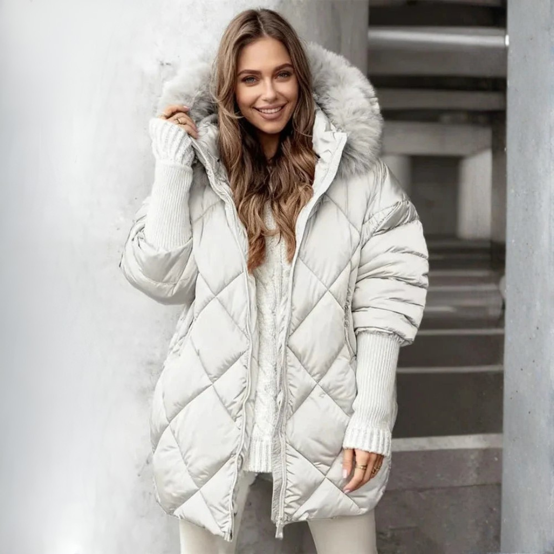 Women's Quilted Coat with Hood & Ribbed Cuffs | Winter