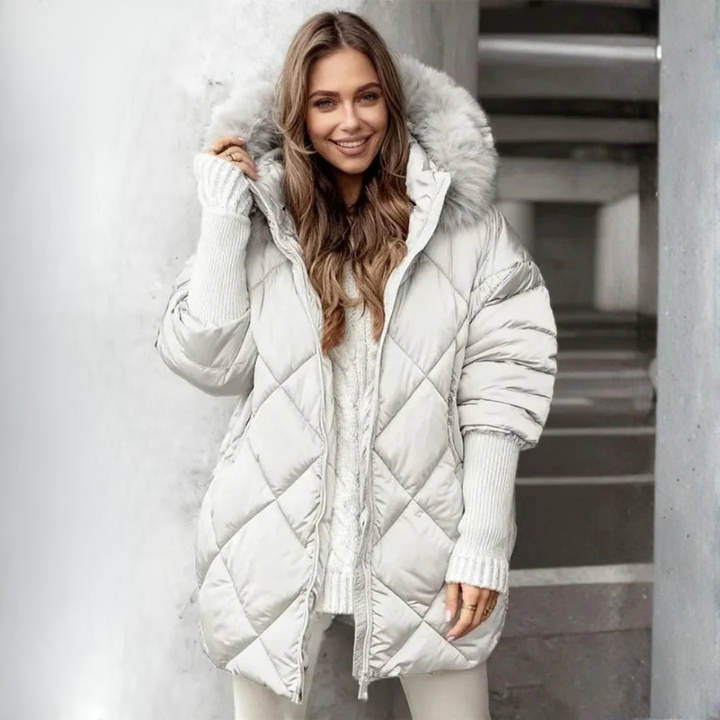 Women's Quilted Coat with Hood & Ribbed Cuffs | Winter