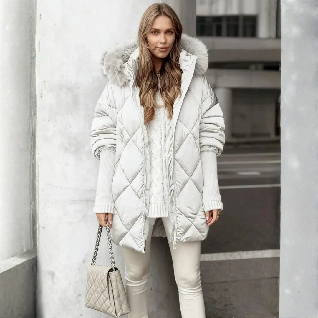 Women's Quilted Coat with Hood & Ribbed Cuffs | Winter