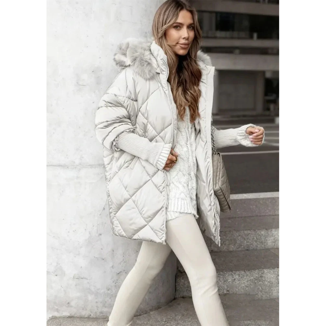Women's Quilted Coat with Hood & Ribbed Cuffs | Winter