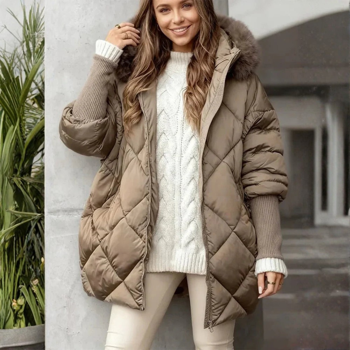 Women's Quilted Coat with Hood & Ribbed Cuffs | Winter