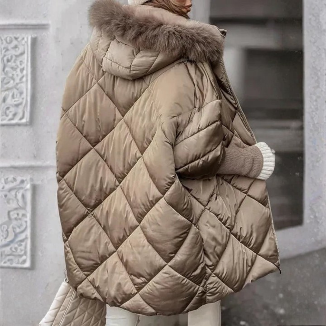 Women's Quilted Coat with Hood & Ribbed Cuffs | Winter