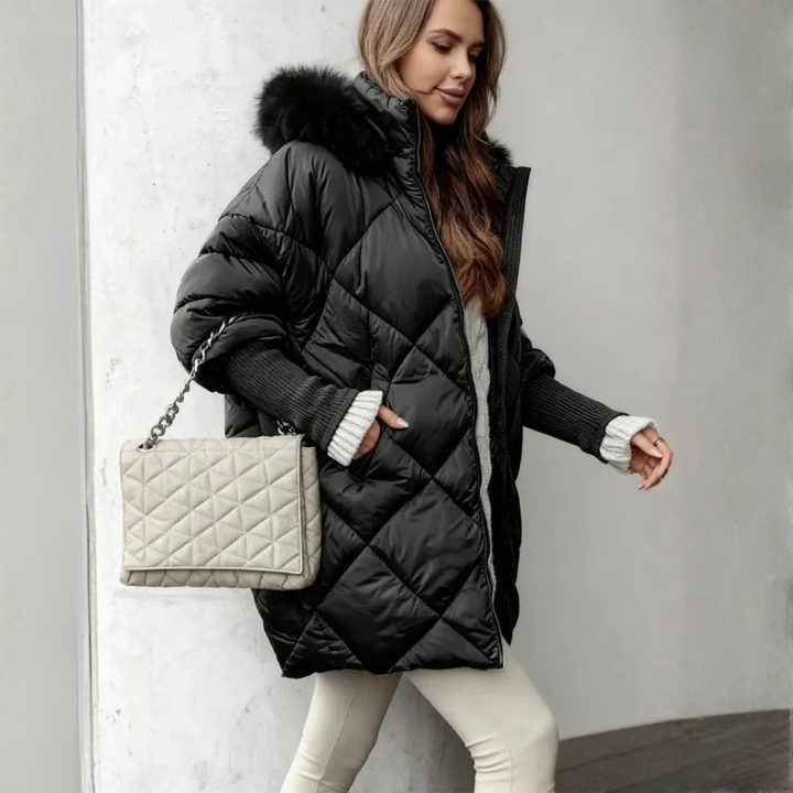 Women's Quilted Coat with Hood & Ribbed Cuffs | Winter