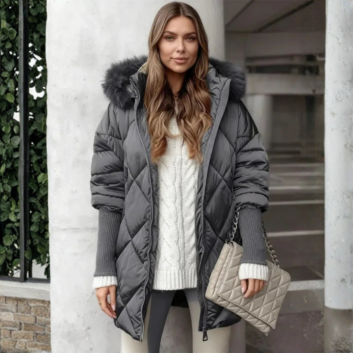 Women's Quilted Coat with Hood & Ribbed Cuffs | Winter
