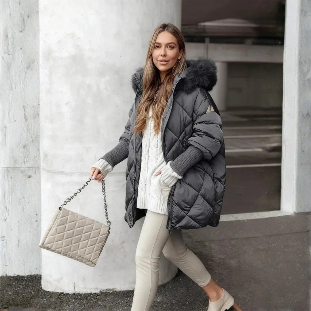 Women's Quilted Coat with Hood & Ribbed Cuffs | Winter