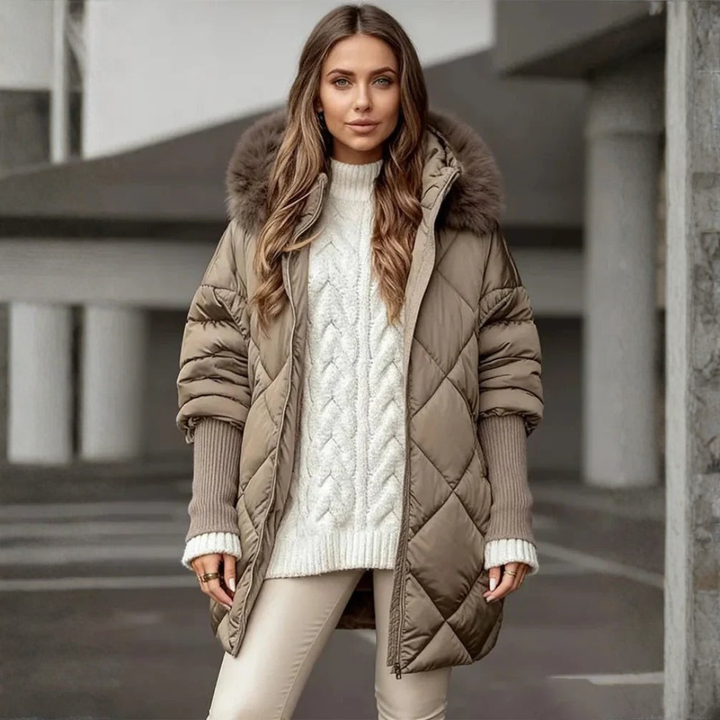 Women's Quilted Coat with Hood & Ribbed Cuffs | Winter