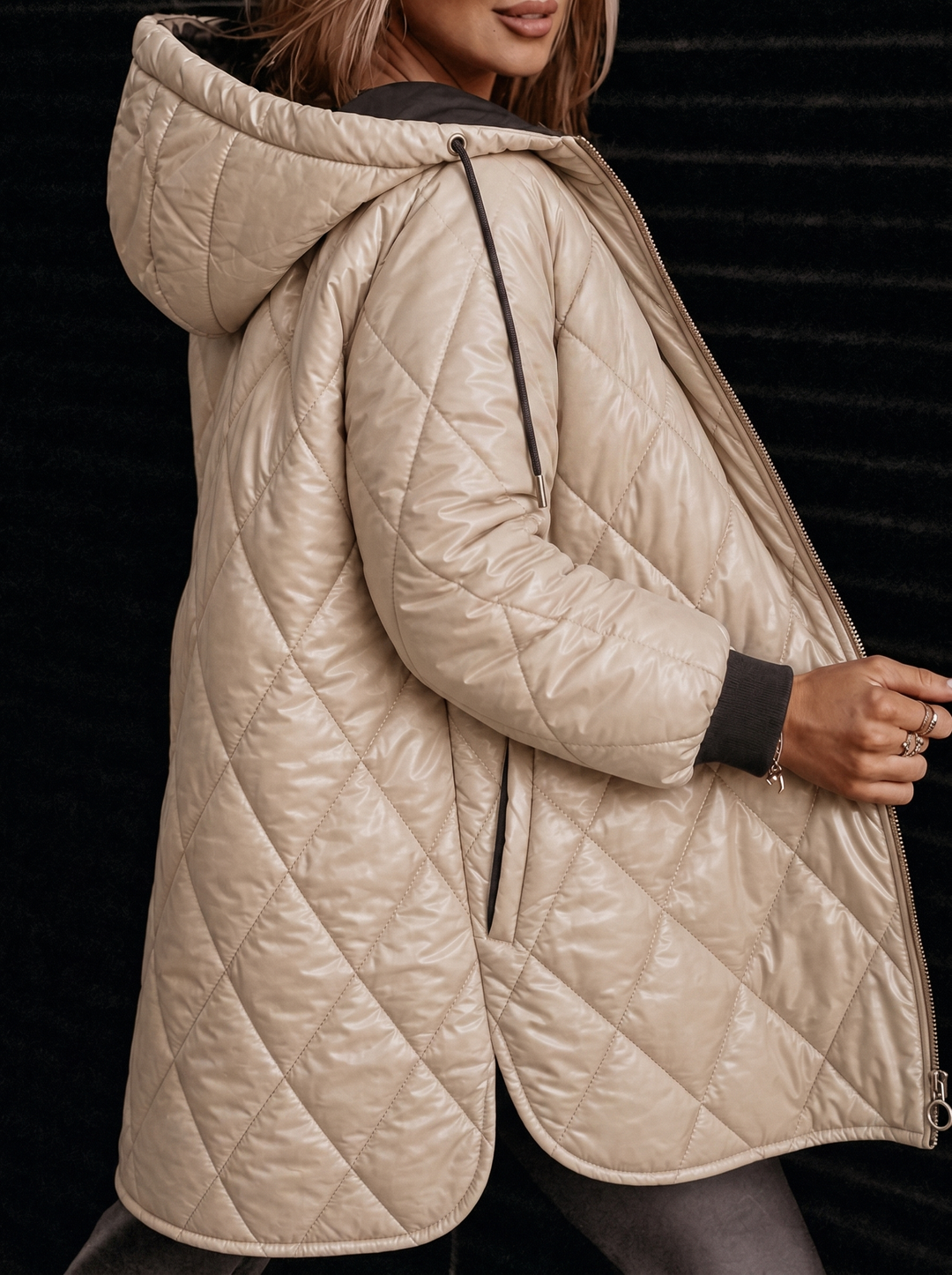 Women's Quilted Coat with Hood & Zip Front | Long