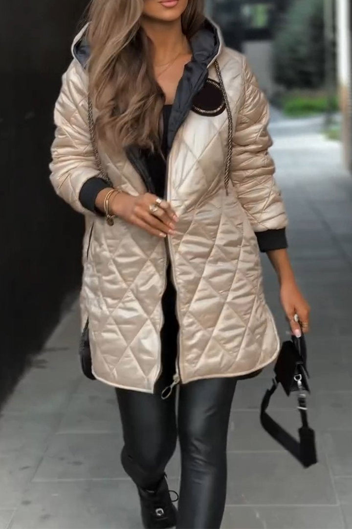 Women's Quilted Coat with Hood & Zip Front | Long