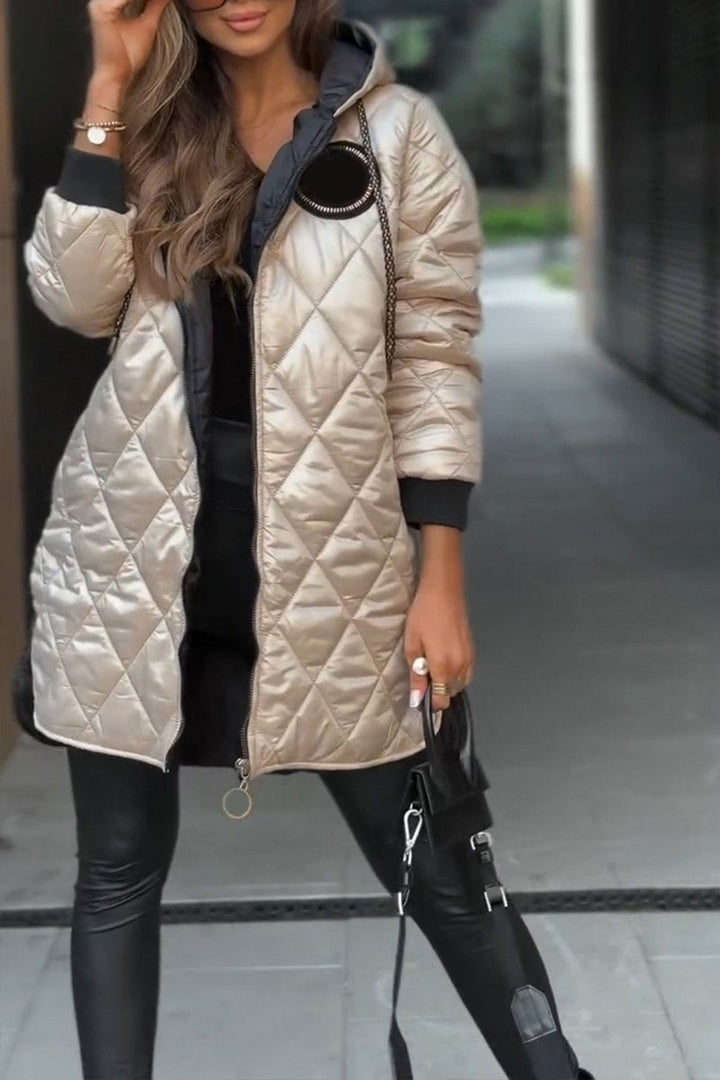 Women's Quilted Coat with Hood & Zip Front | Long