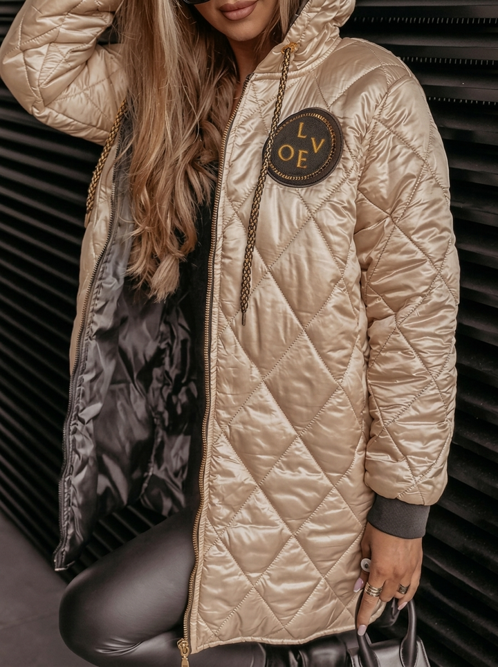 Women's Quilted Coat with Hood & Zip Front | Long