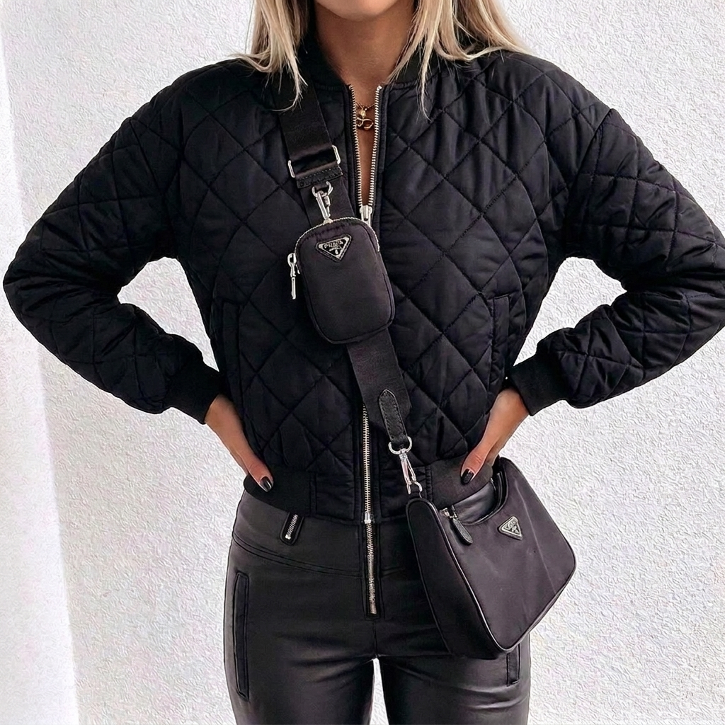 Women's Quilted Jacket Cropped Zip | Puffer Style