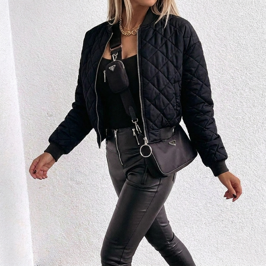 Women's Quilted Jacket Cropped Zip | Puffer Style