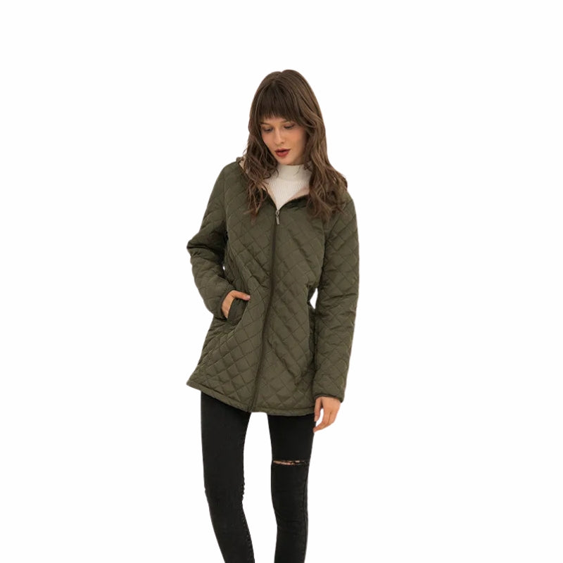 Women's Quilted Jacket with Hood | Long