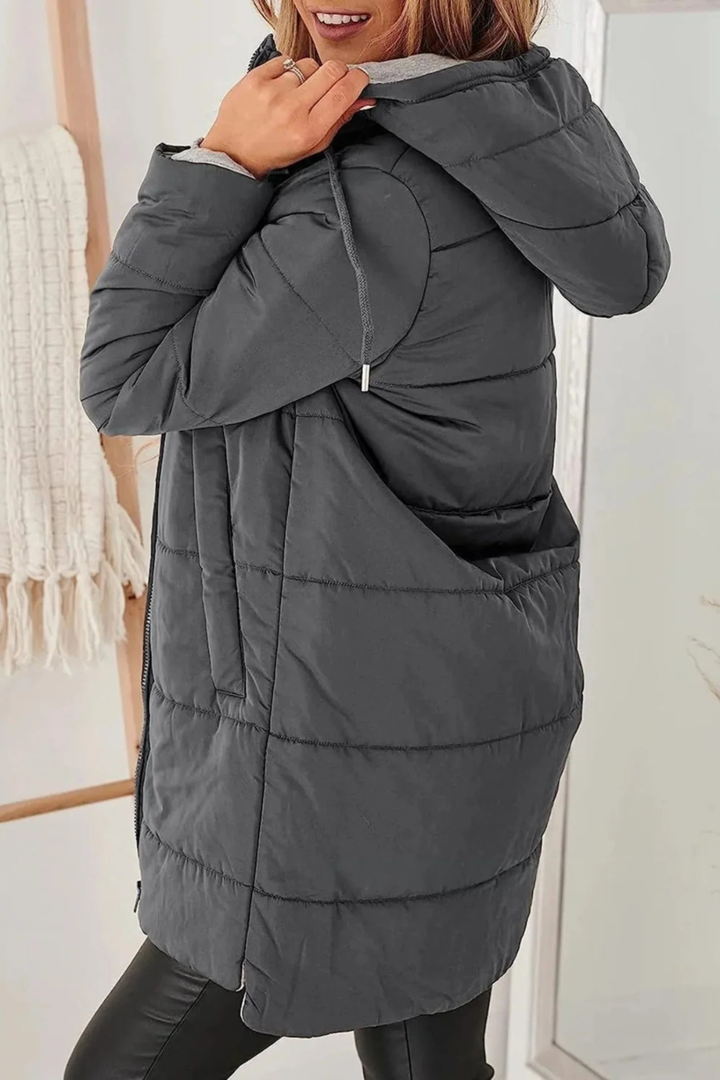 Women's Quilted Jacket with Hood & Pockets | Winter