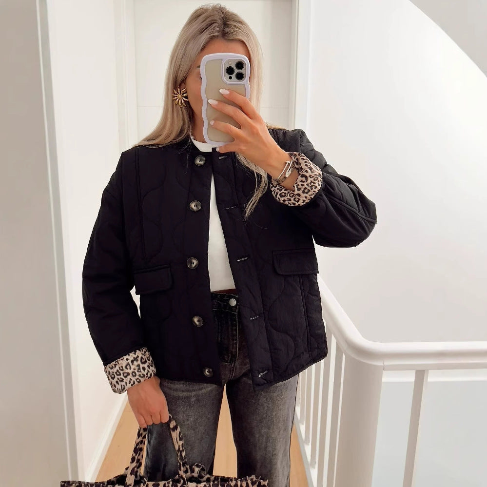 Women's Quilted Jacket with Leopard Lining | Oversized
