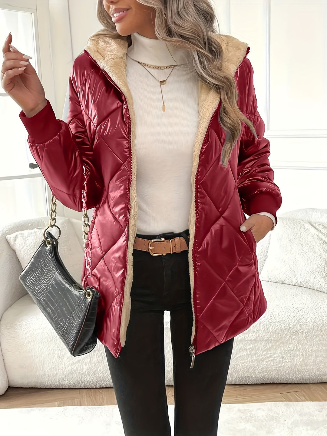 Women's Quilted Jacket with Plush Lining & Hood | Puffer