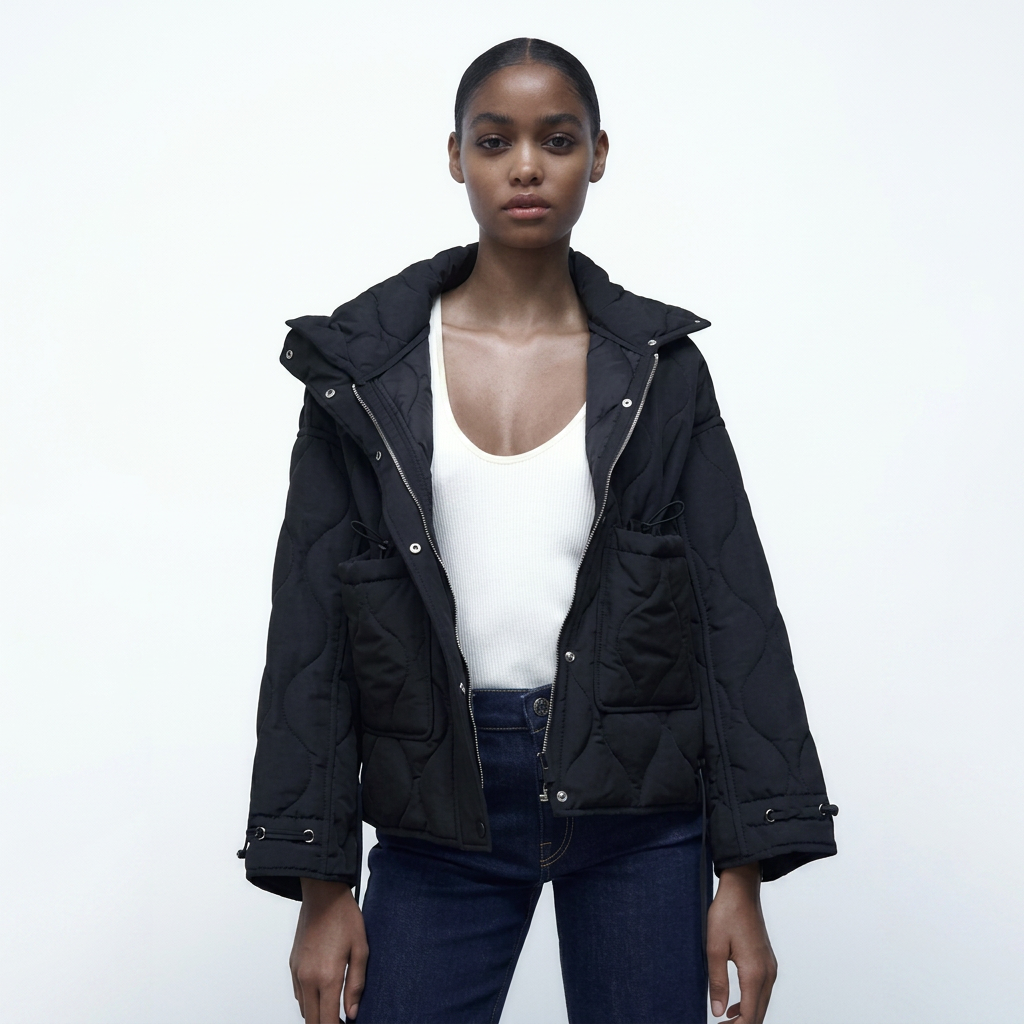 Women's Quilted Jacket with Stand Collar | Oversized