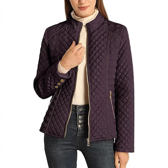 Women's Quilted Jacket with Stand Collar | Zip Up