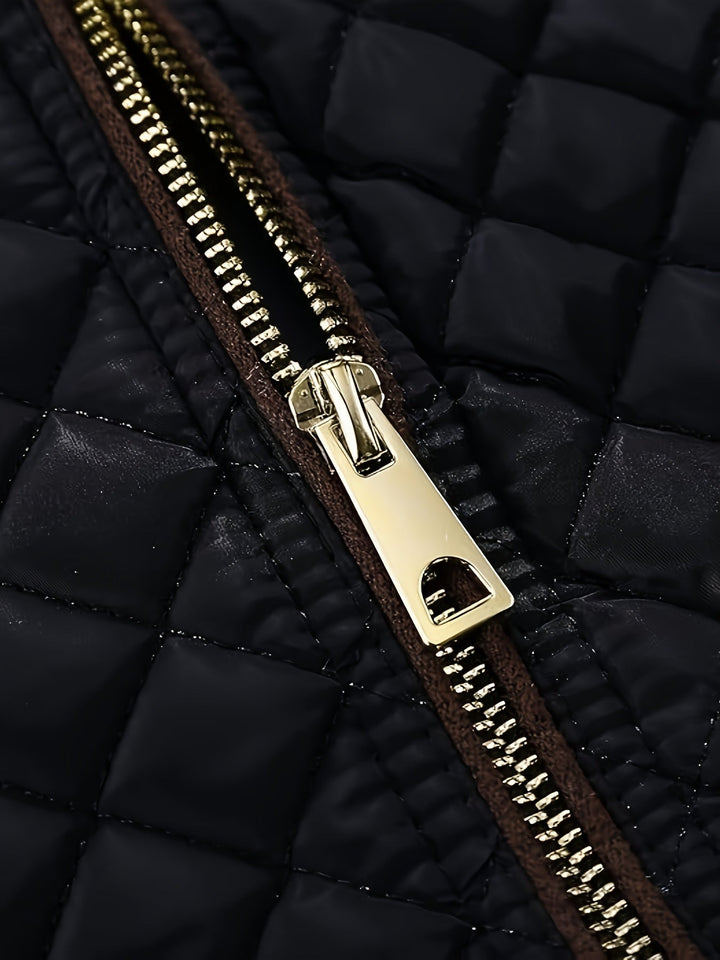 Women's Quilted Jacket with Stand Collar | Zip Up
