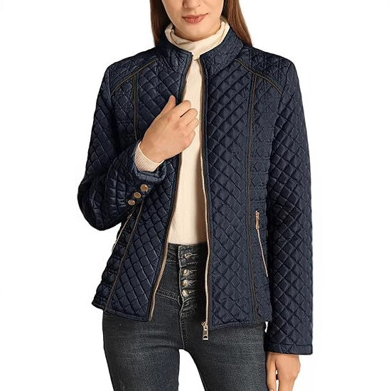 Women's Quilted Jacket with Stand Collar | Zip Up