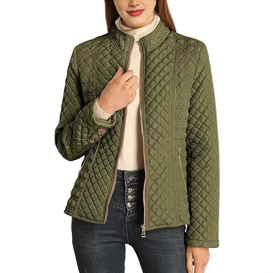 Women's Quilted Jacket with Stand Collar | Zip Up
