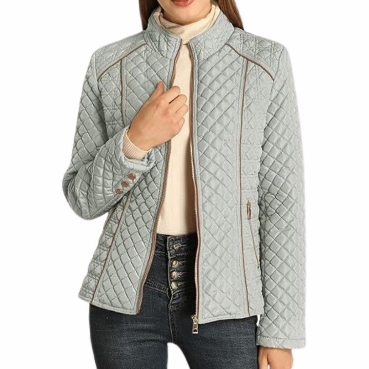 Women's Quilted Jacket with Stand Collar | Zip Up