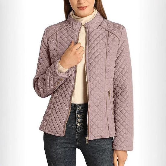 Women's Quilted Jacket with Stand Collar | Zip Up