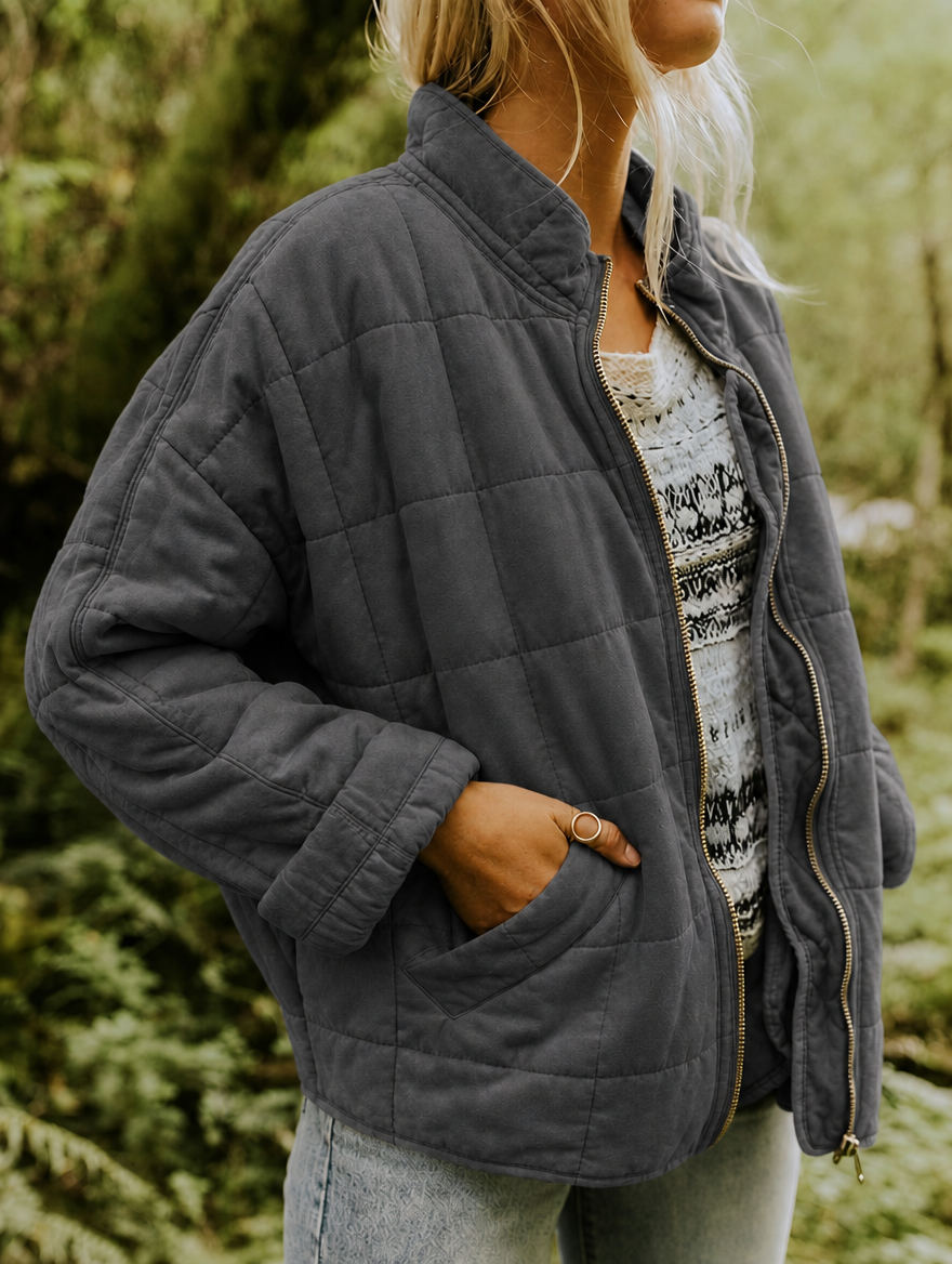 Women's Quilted Jacket Zip Front | Casual Style