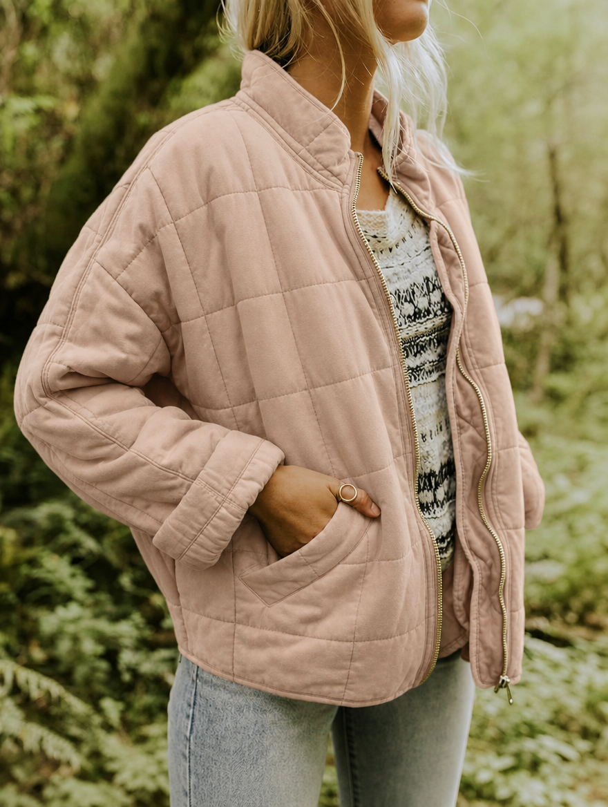 Women's Quilted Jacket Zip Front | Casual Style