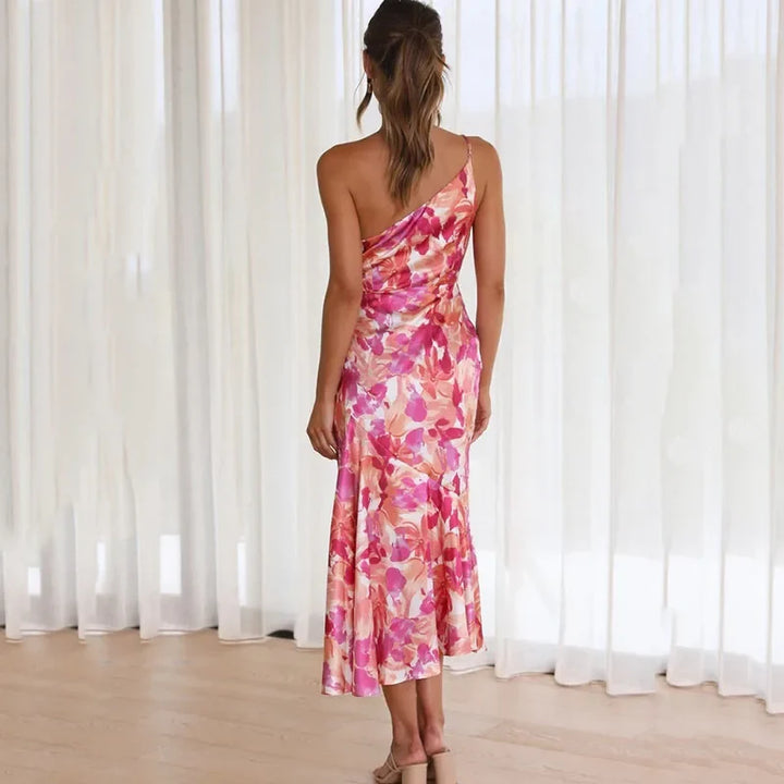 Women's Race Dress with One Shoulder & Floral | Midi